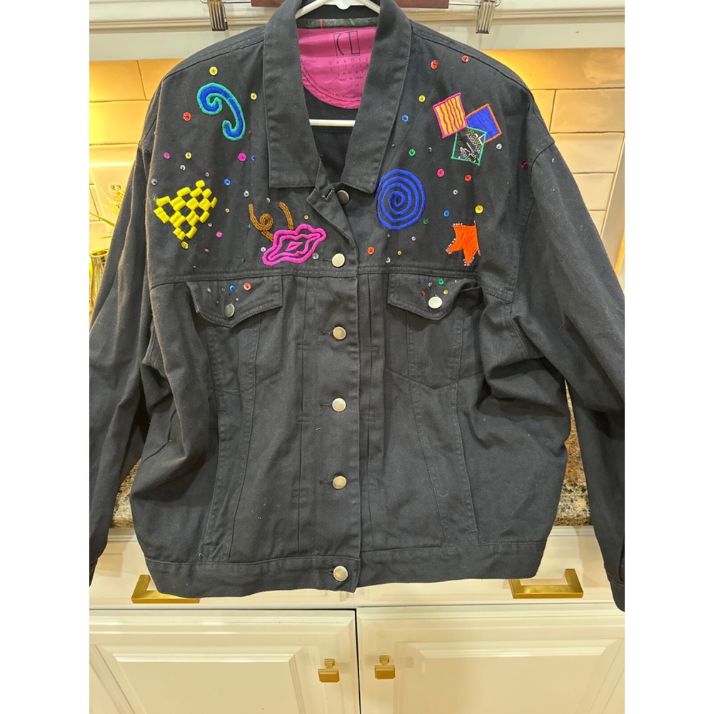 carol little black‎ embellished denim jacket 14